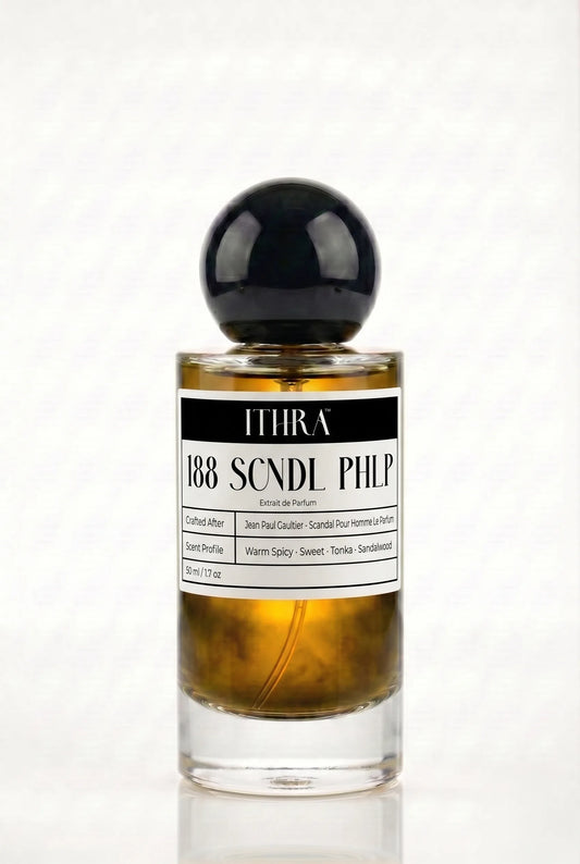 188 SCNDL PHLP warm spicy sweet tonka sandalwood men's fragrance by Ithra Perfumes, bold and sensual