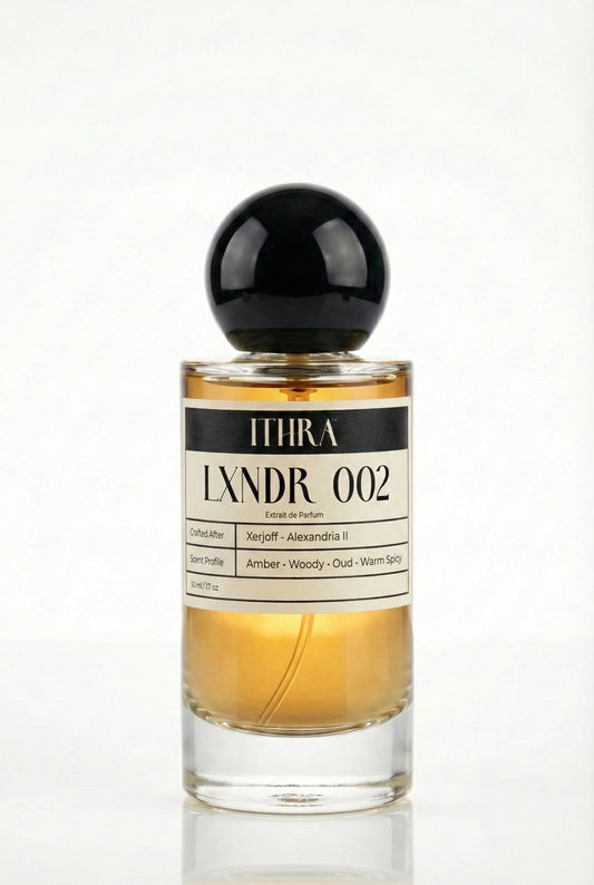 LXNDR 002 aromatic warm spicy oud woody amber unisex perfume by Ithra, noble and commanding