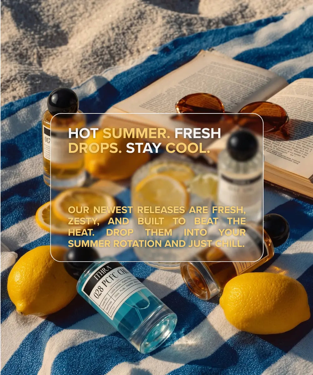 newly released summer fragrances by Ithra, cool, fresh, zesty and easy to wear perfumes for men and women.