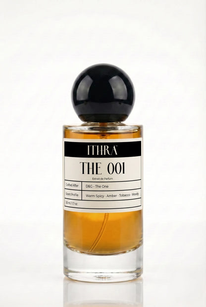 THE 001 amber tobacco warm spicy woody men's perfume by Ithra, warm and magnetic